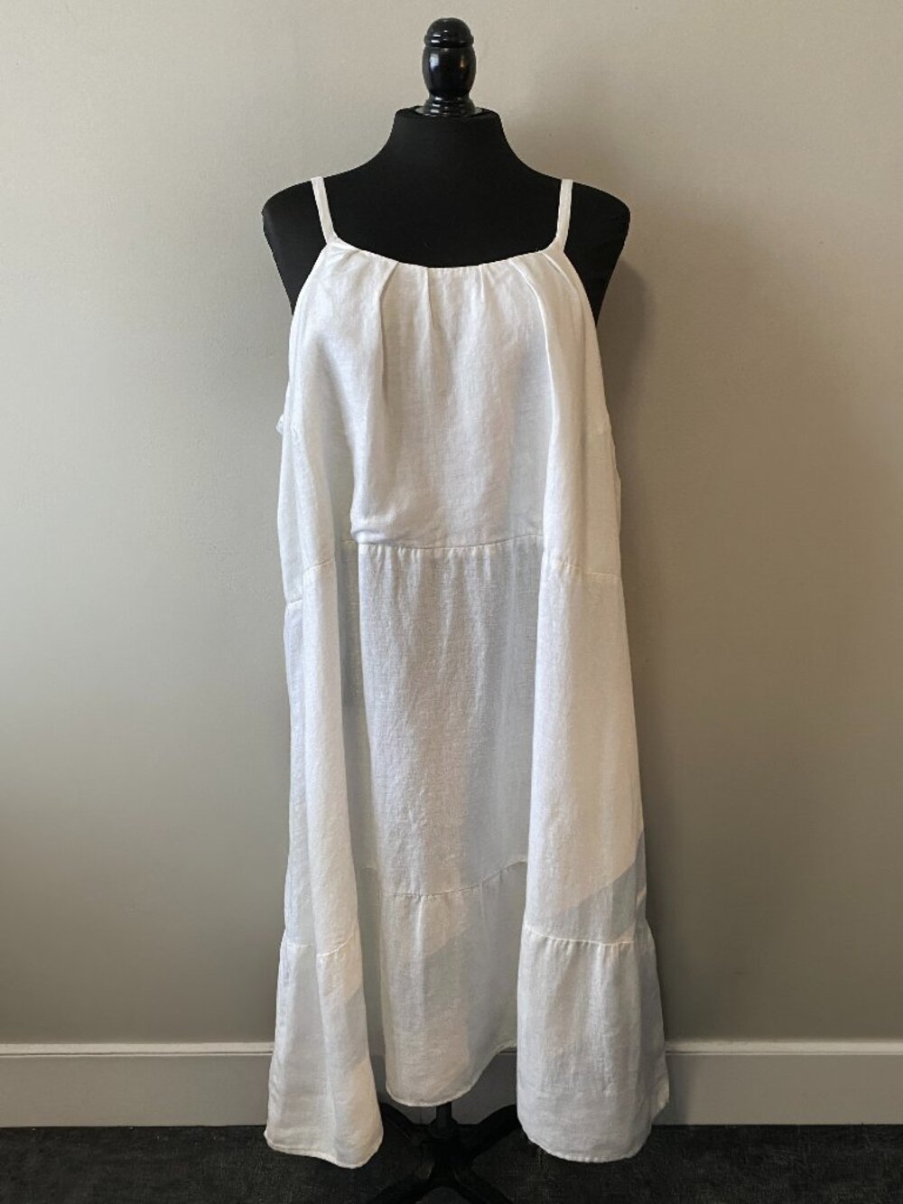 Handmade Plus Size Linen White Strappy Dress